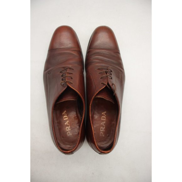 Prada Shoes Men's UK Size 8.5 2E Brown Leather Derby Cap Toe Lace-Up - Picture 10 of 12